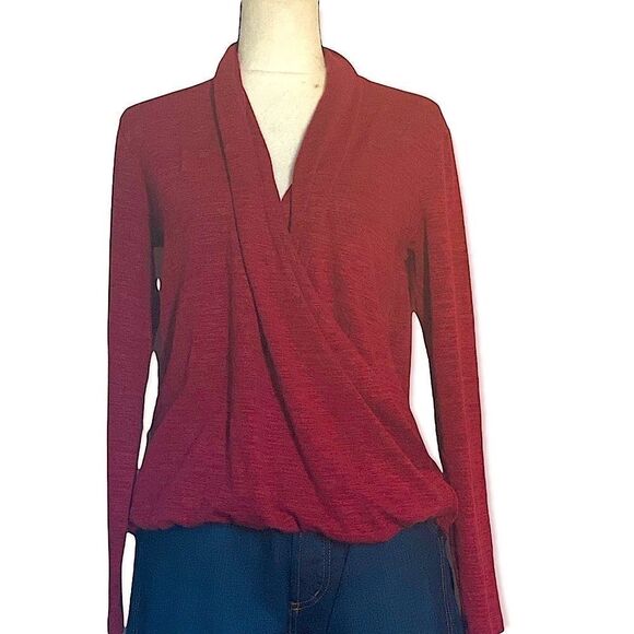 Heathered Pomegranate Knit Blouse with Suplice Neckline - Picture 1 of 3